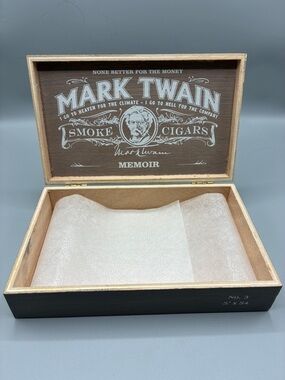 Mark Twain Memoir Cigars Wooden Box - Brown with White Graphics